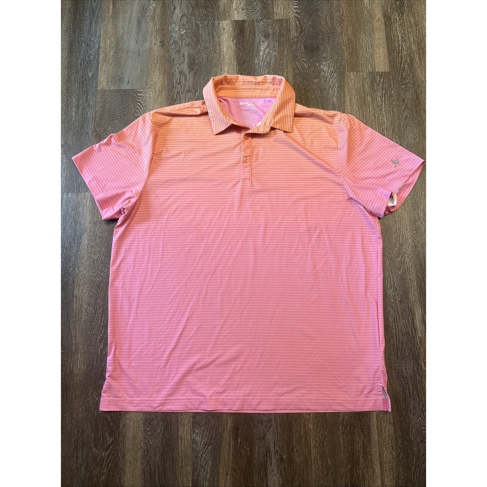 Birdie Bound Men's XL Short Sleeve Polo Golf Shirt  Pink/Orange/ Striped